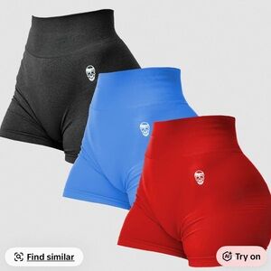 NWT 3 Pairs GYMREAPERS Red, Blue, Black Women's Seamless Compression Shorts XS